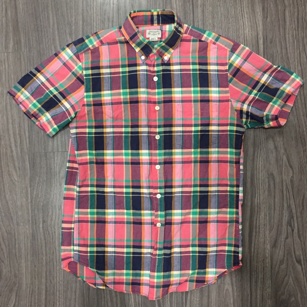 J Crew short sleeve summer plaid button down shirt